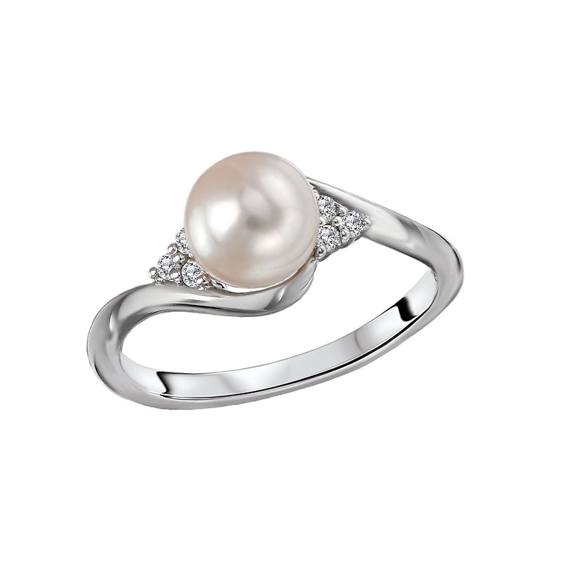 Luxora 14K White Gold Freshwater Pearl Ring with Diamonds