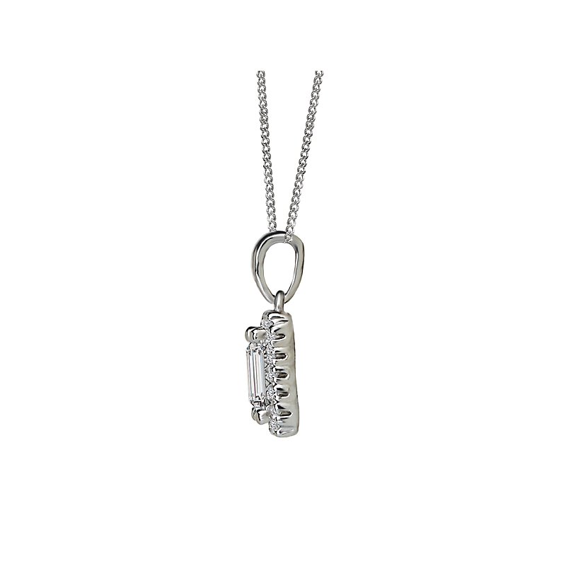 Luxora 14K White Gold Diamond Halo Semi-Mount Pendant for 6x4mm Emerald Shape Center Stone