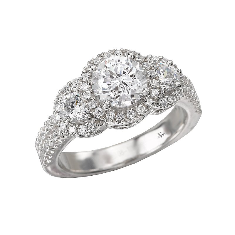 Glemera 3-Stone White Gold Diamond Ring Semi-Mount for 6.5mm Round Center Stone