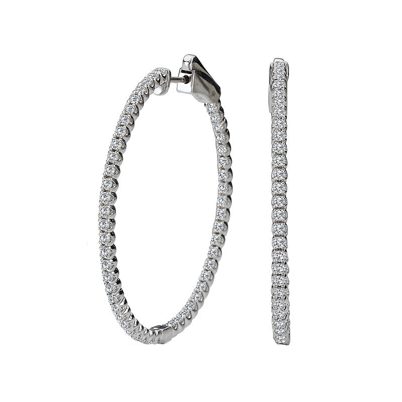 Luxora 14K White Gold Oval Diamond Hoop Earrings