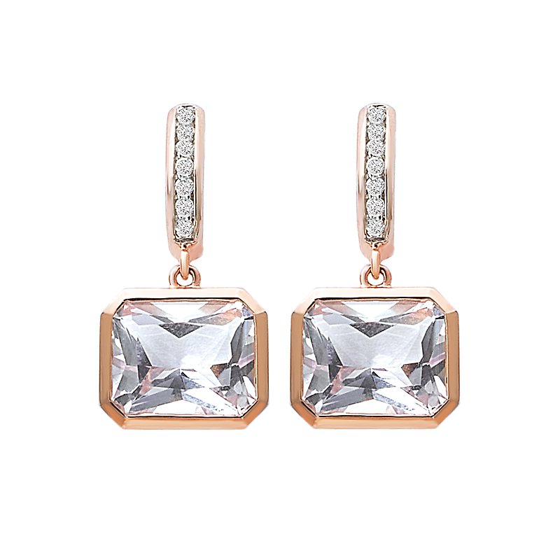 Luxora Radiant Cut Pink Amethyst Earrings in 14kt Rose Gold with Diamonds