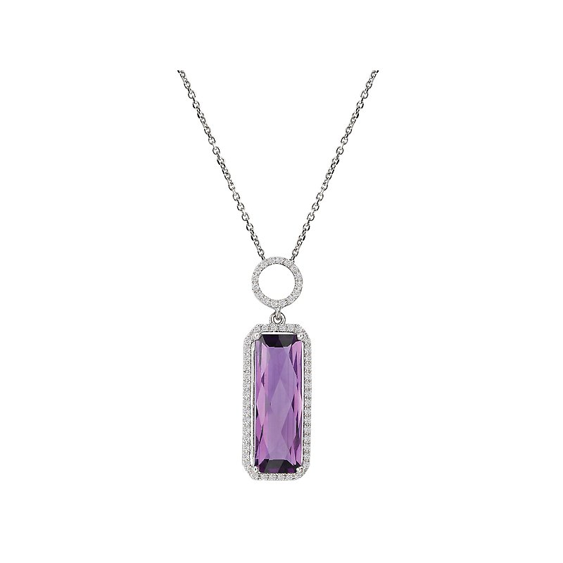 Luxora Amethyst and Diamond Pendant in 14K White Gold