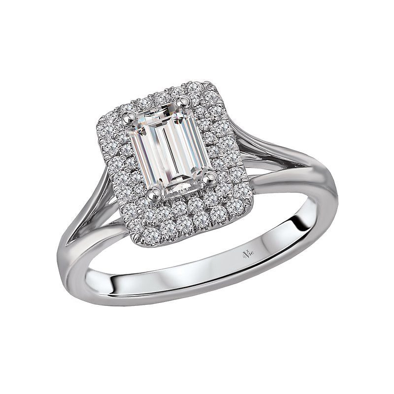 Glemera Halo Split Shank Diamond Ring in 14K White Gold