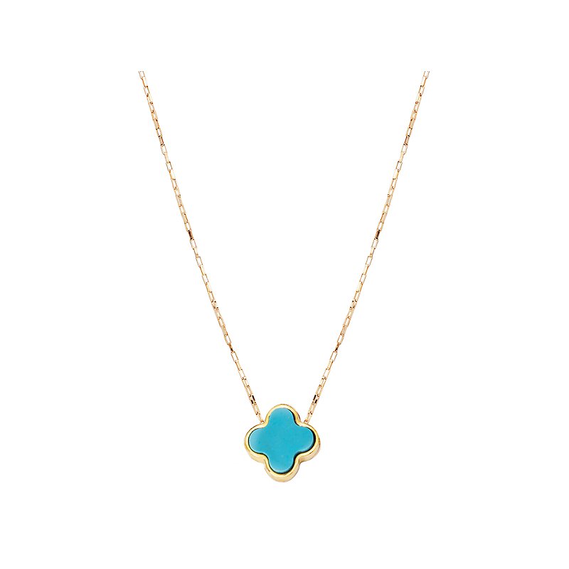 Luxora Italian 14kt Gold Turquoise Clover Necklace - Adjustable Lariat Style