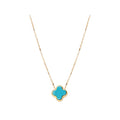 Luxora Italian 14kt Gold Turquoise Clover Necklace - Adjustable Lariat Style