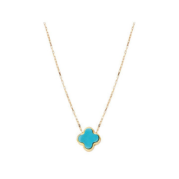 Luxora Italian 14kt Gold Turquoise Clover Necklace - Adjustable Lariat Style