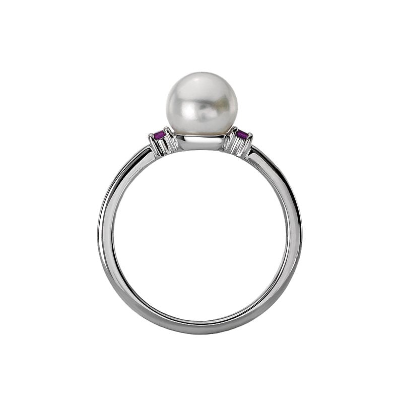 Luxora Classic 14K White Gold Freshwater Pearl and Pink Sapphire Ladies Fashion Ring