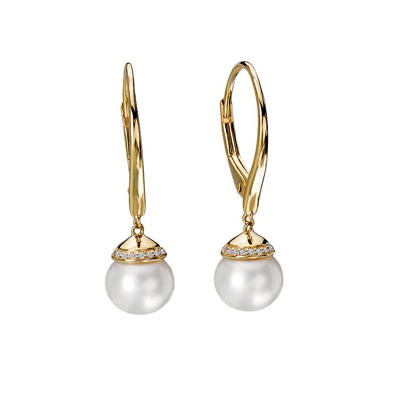 Luxora 14K Yellow Gold Freshwater Pearl and Diamond Halo Earrings