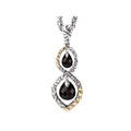 Soloura Ladies Fashion Gemstone Pendant - Oxidized Sterling Silver with Black Onyx and 18kt Yellow Gold Accents