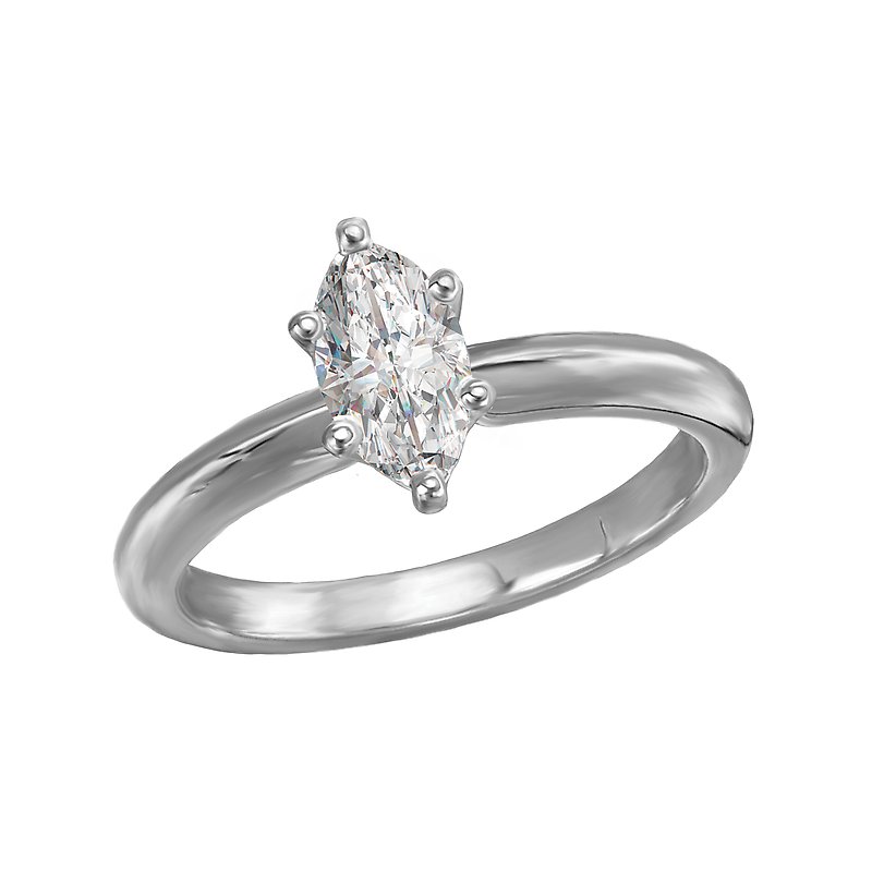 Glemera Solitaire Semi-Mount Diamond Engagement Ring - 14K White Gold Marquise Cut 3/4 Carat