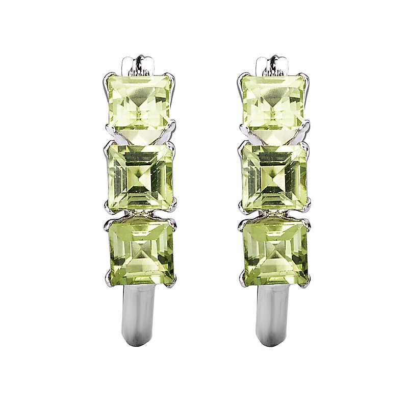 Aurenza Classics 14K White Gold Peridot Square Gemstone Hoop Earrings