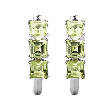 Aurenza Classics 14K White Gold Peridot Square Gemstone Hoop Earrings