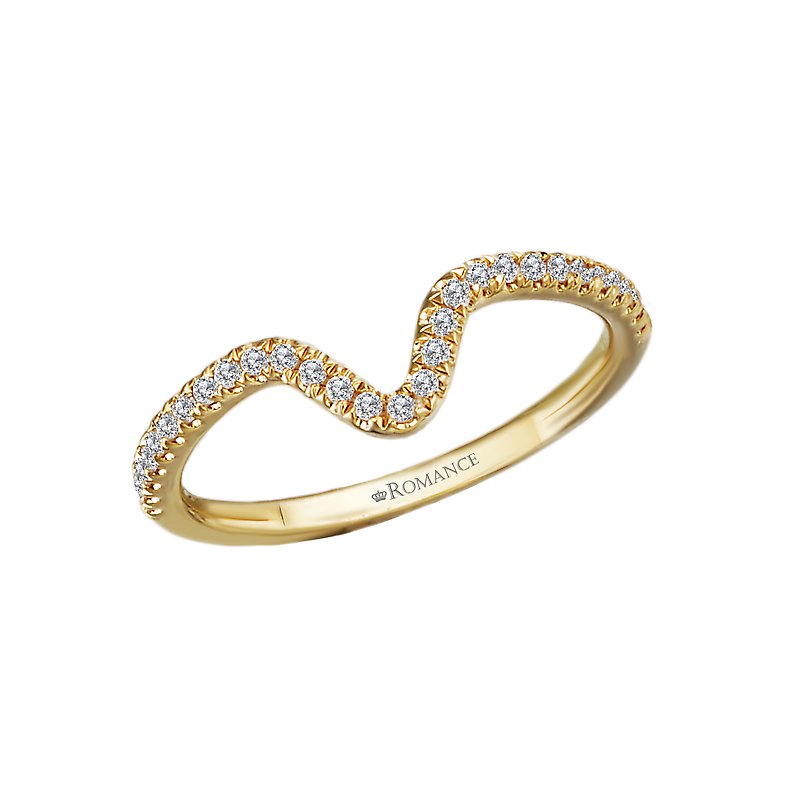 14K Yellow Gold Curved Diamond Wedding Band - Orbelle Collection