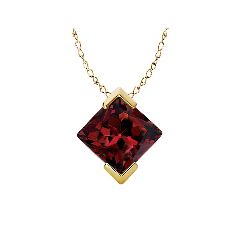Luxora Princess Cut Garnet Pendant in 14K Yellow Gold
