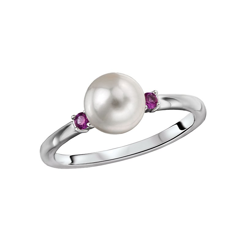 Luxora Classic 14K White Gold Freshwater Pearl and Pink Sapphire Ladies Fashion Ring