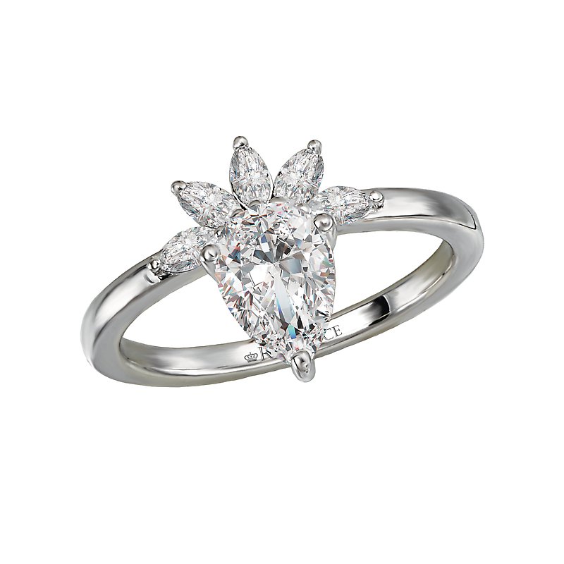 Orbelle Diamond Semi-Mount Engagement Ring - Bandora 14K White Gold Pear Shape 8x5.5mm