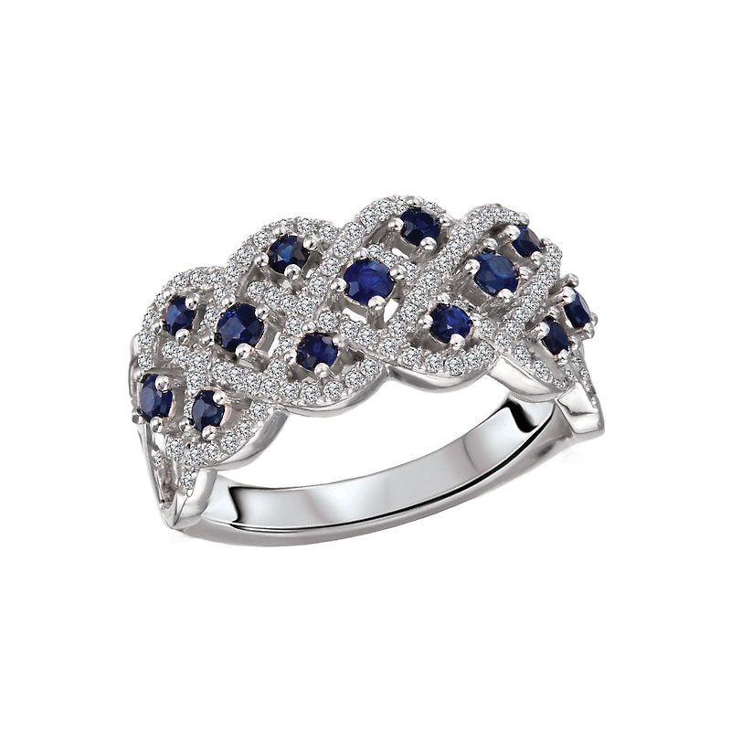 Luxora Classic 14K White Gold Diamond and Sapphire Fashion Ring