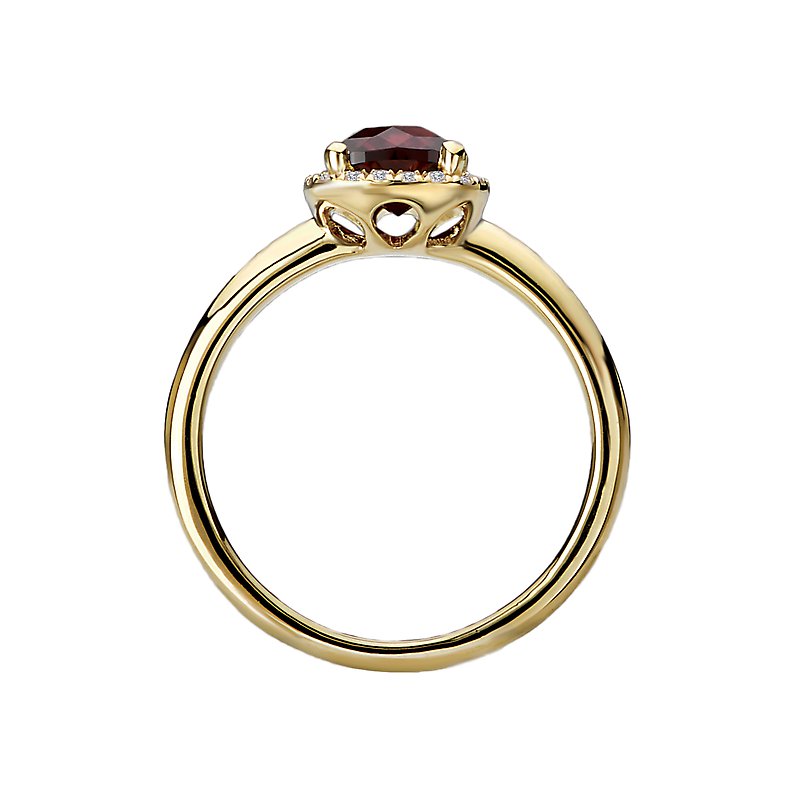 Luxora 14K Yellow Gold Cushion Garnet Gemstone Halo Ring with Diamonds