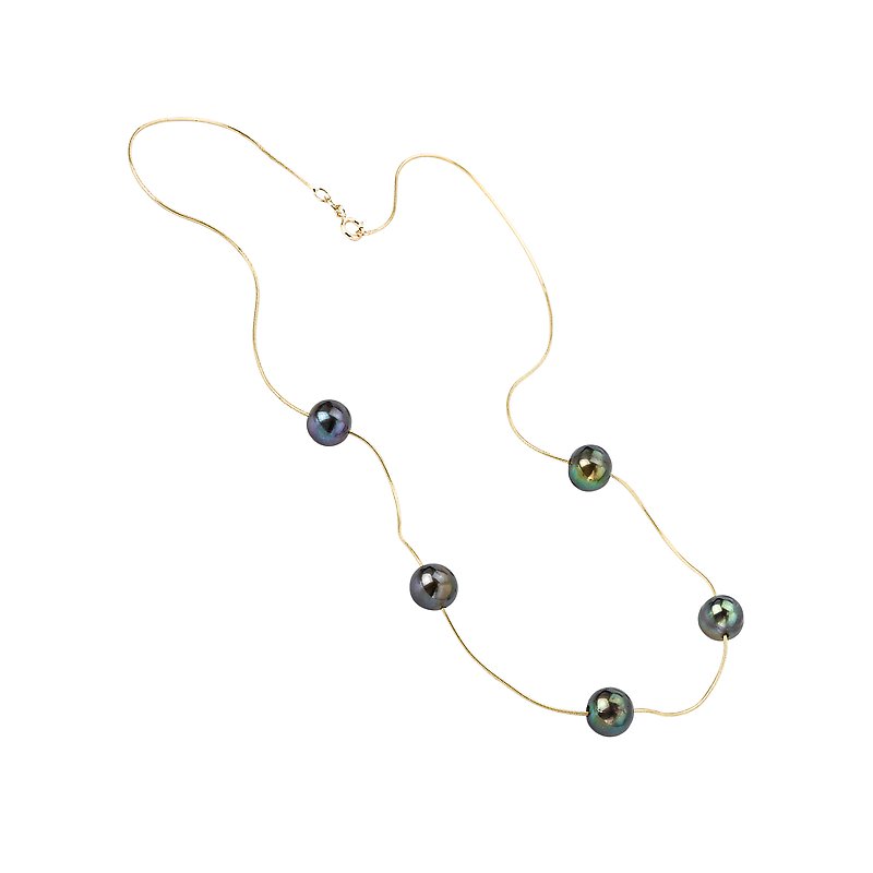 Luxora 14K Yellow Gold Black Freshwater Pearl Necklace