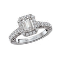 Orbelle Halo Diamond Ring Semi-Mount | 18K White Gold | Emerald Shape | 7x5mm Center Stone