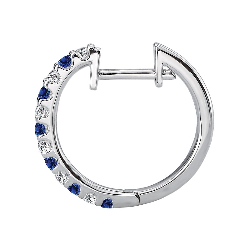 Luxora Diamond and Sapphire Hoop Earrings in 14K White Gold