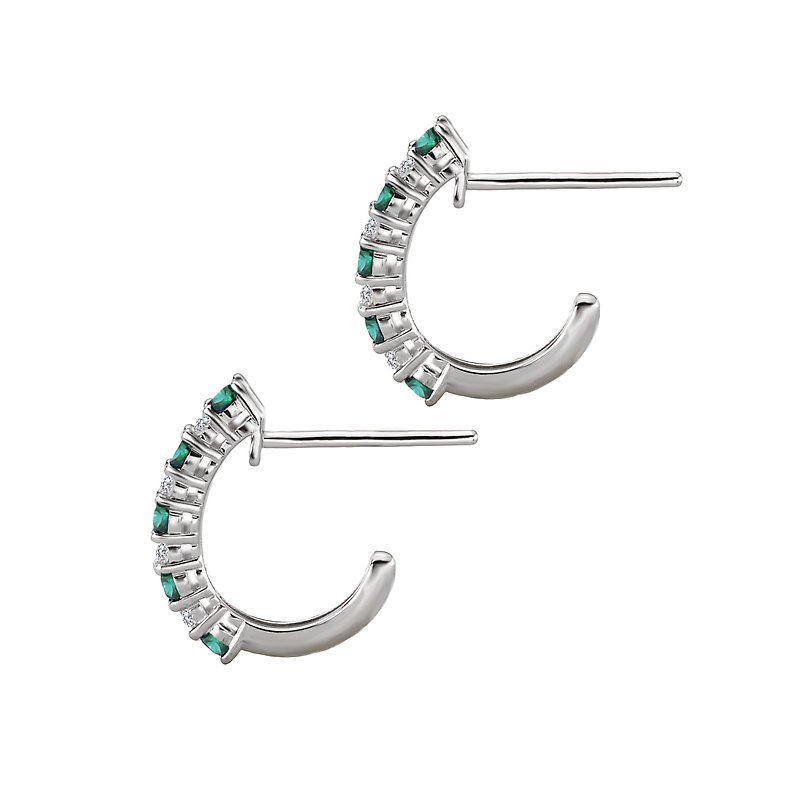 Luxora Ladies Diamond and Tsavorite Half Hoop Earrings in 14K White Gold