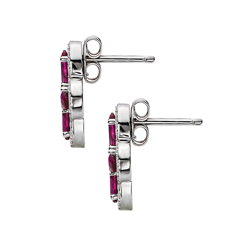 Luxora Ruby Clover Diamond Earrings in 14K White Gold