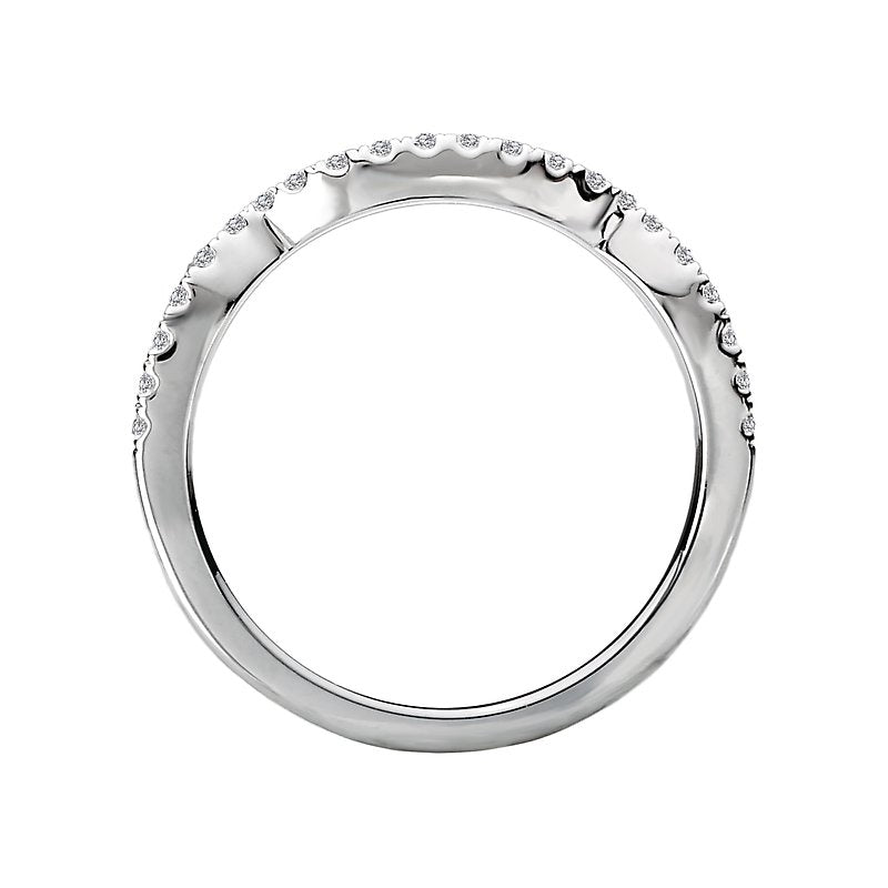 14K White Gold Curved Wedding Band with Round Diamond Accents