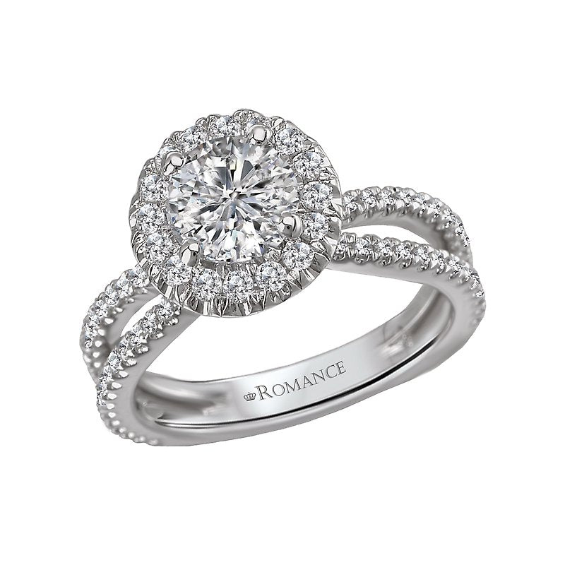 Orbelle Halo Diamond Engagement Semi-Mount Ring in 18K White Gold