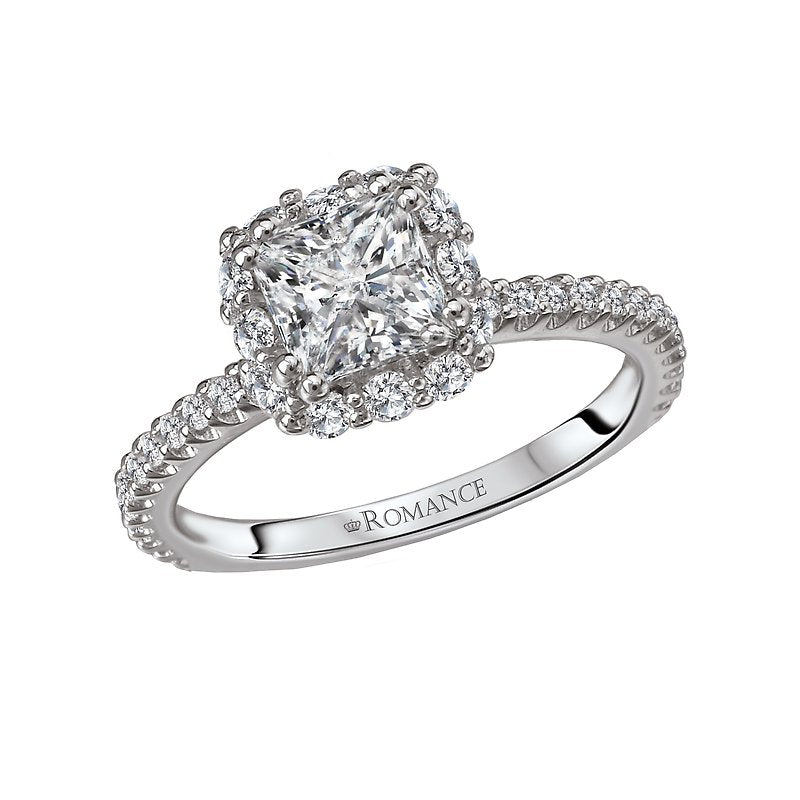 Orbelle Halo Semi-Mount Engagement Ring in 18K White Gold with Princess Cut Diamond Setting