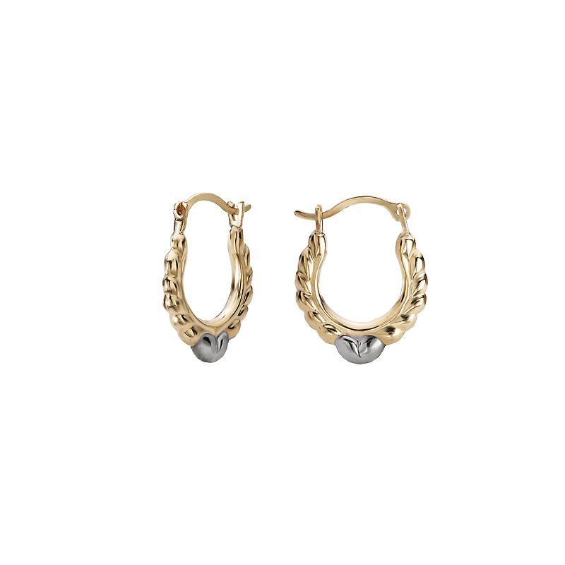 Luxora 14K Yellow Gold Twisted Rope Hoop Earrings with White Gold Heart