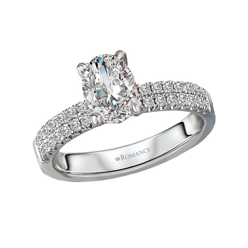 Bandora 14K White Gold Double Row Diamond Engagement Semi-Mount Ring