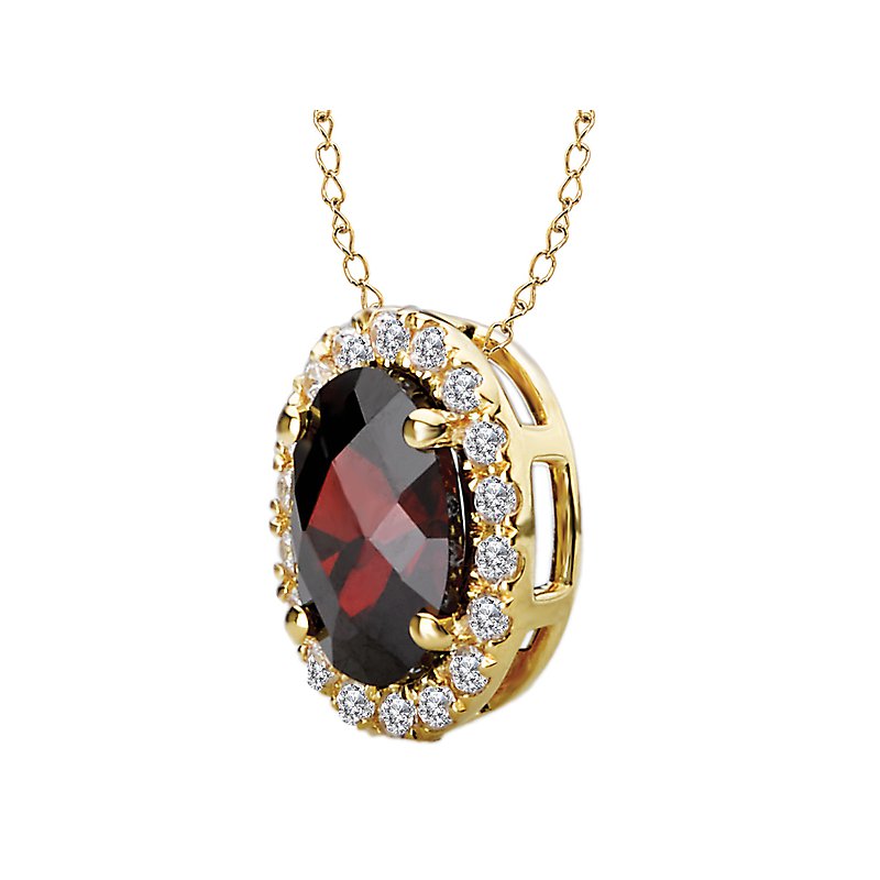 Luxora Oval Garnet and Diamond Pendant in 14K Yellow Gold
