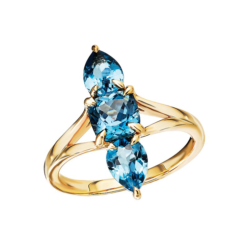 Luxora 14K Yellow Gold Split Shank 3-Stone Blue Topaz Ring