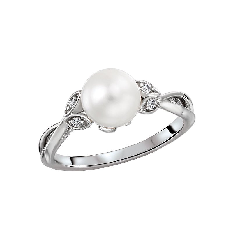 Luxora Classic 14K White Gold Diamond and Freshwater Pearl Fashion Ring