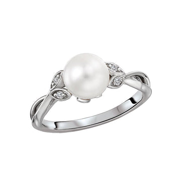 Luxora Classic 14K White Gold Diamond and Freshwater Pearl Fashion Ring
