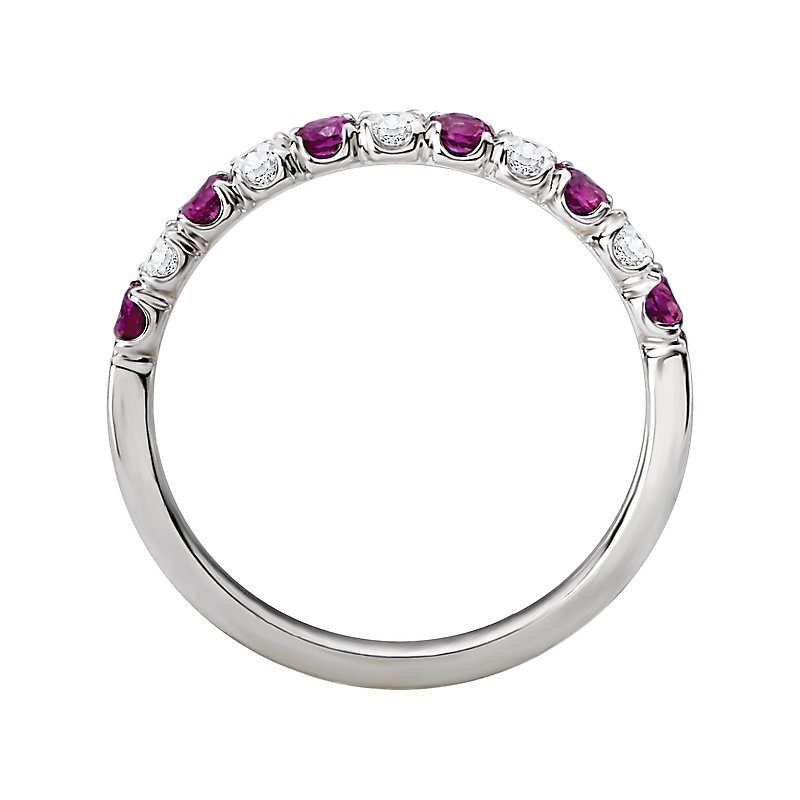 Luxora 14K White Gold Ruby and Diamond Stackable Ladies Fashion Ring