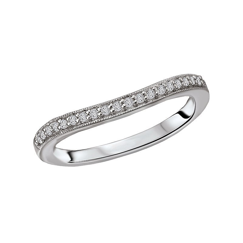 Aurenza Classics Curved Wedding Band 14K White Gold with Round Diamond Accents