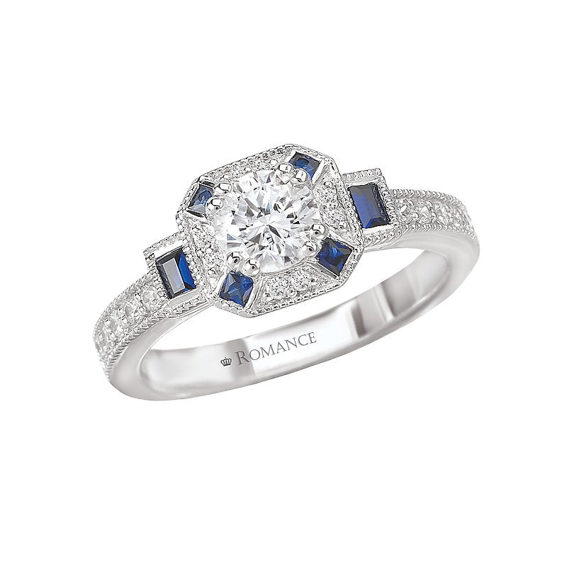 Orbelle Petite Halo Sapphire and Diamond Semi-Mount Ring in 14K White Gold