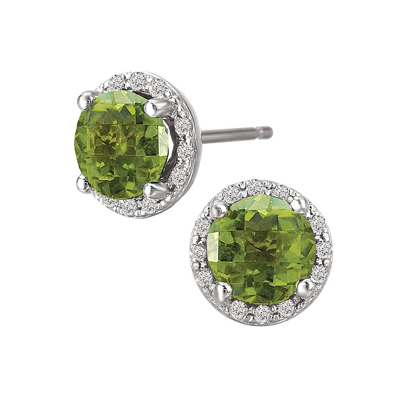 Luxora Peridot and Diamond Halo Earrings in 14K White Gold