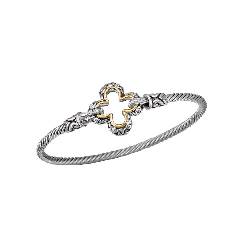 Eleganza Ladies Fashion Two-Tone Diamond Bracelet - Silver Rope Style Bangle