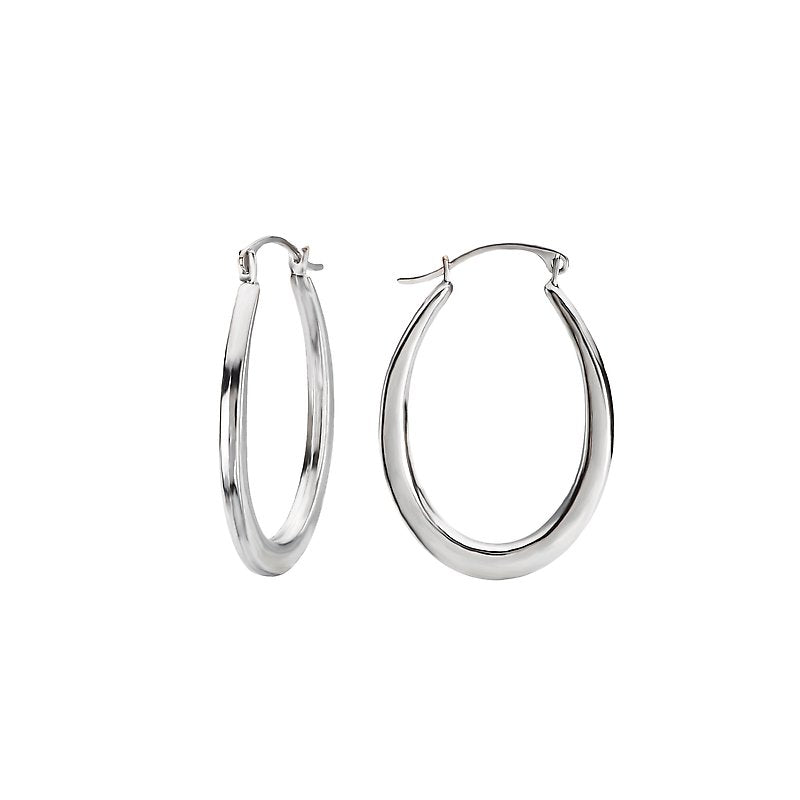 Luxora 14K White Gold Oval Hoop Earrings