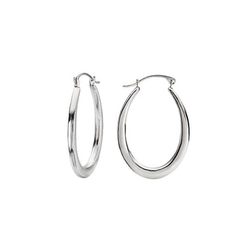 Luxora 14K White Gold Oval Hoop Earrings