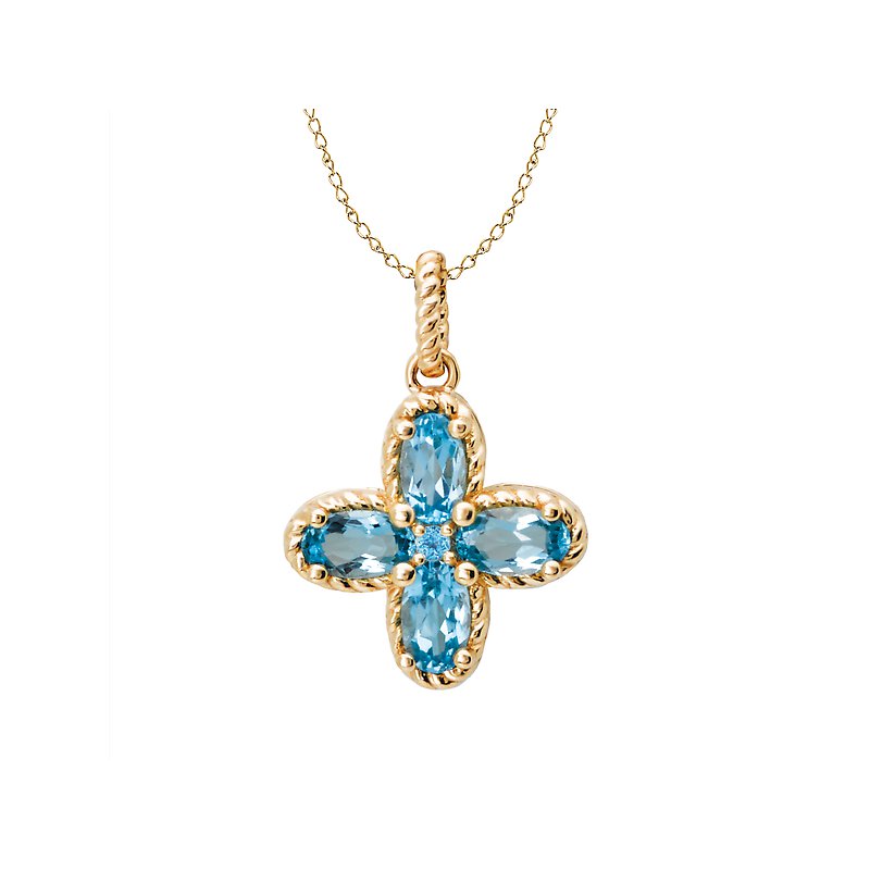 Luxora 14K Yellow Gold Blue Topaz Flower Pendant