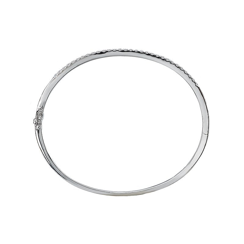 Luxora Ladies Fashion Diamond Hinged Bangle Bracelet in 10K White Gold