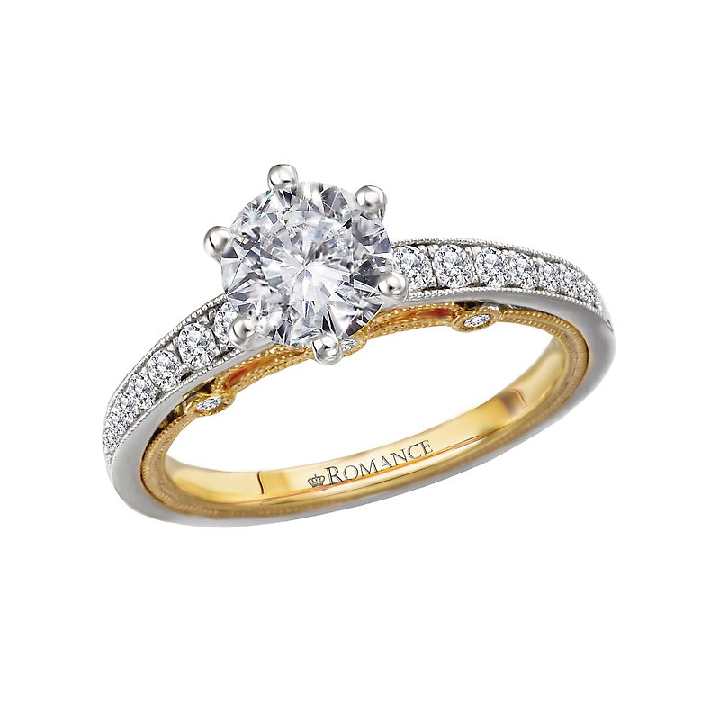 Two Tone Diamond Engagement Ring - Orbelle 14K Bandora Semi-Mount