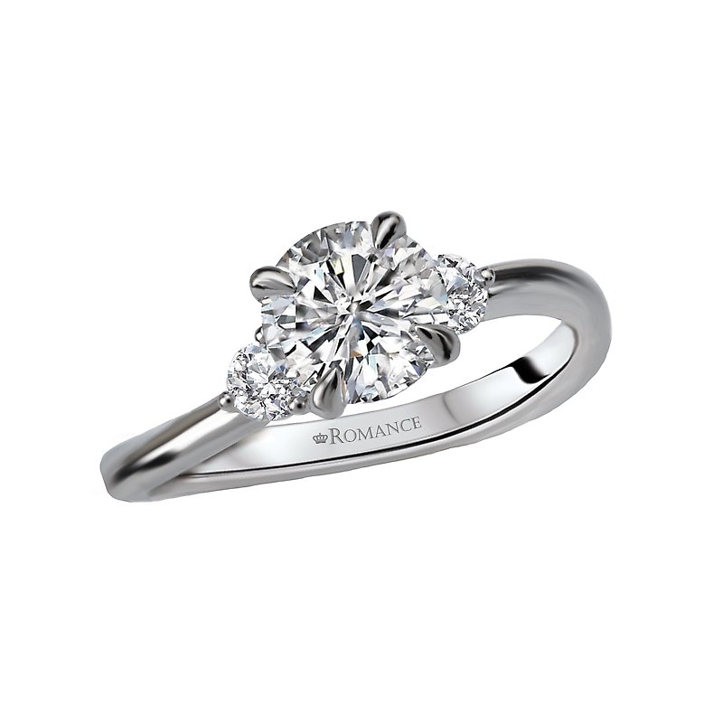 Orbelle 3 Stone White Gold Diamond Ring - 14K Semi-Mount Engagement