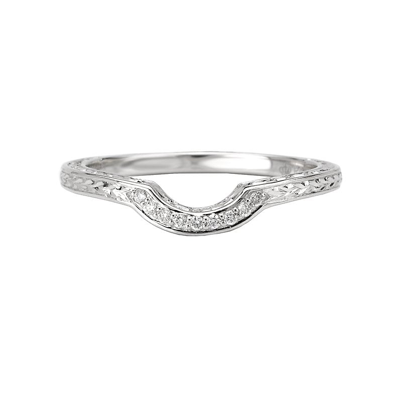 Vintage 14K White Gold Curved Wedding Band with Lab Grown Diamond