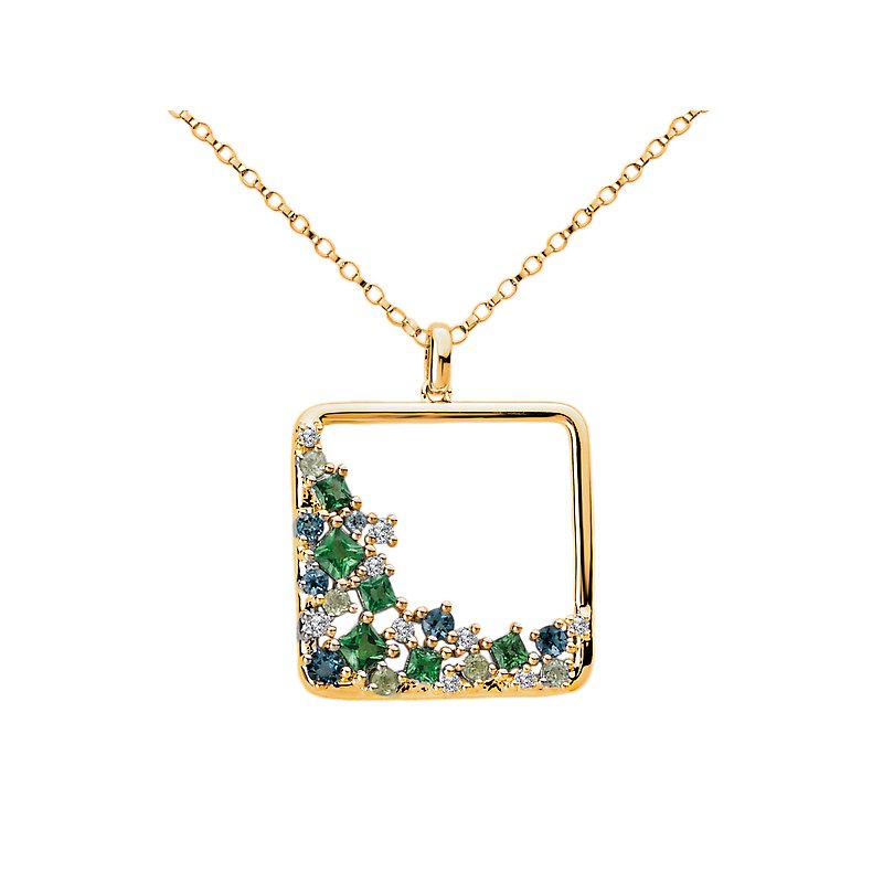 Luxora Square Diamond and Gemstone Pendant in 14K Yellow Gold