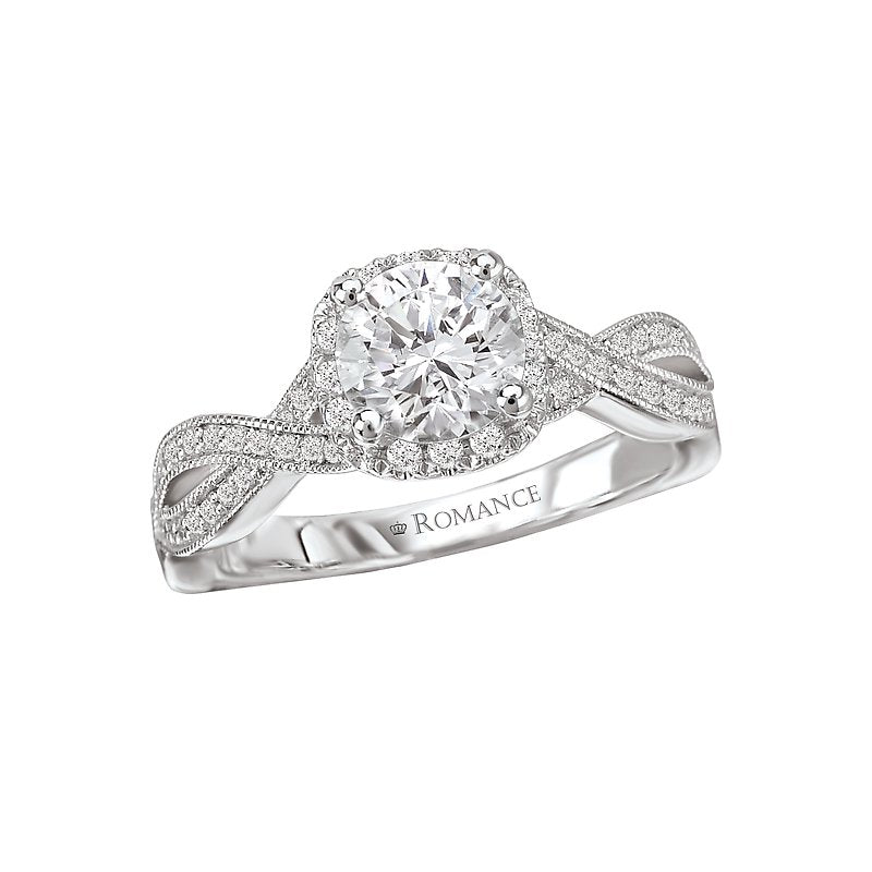 Orbelle Halo Semi-Mount Diamond Ring | 18K White Gold | Cushion Shape | 6.5mm Round Diamond